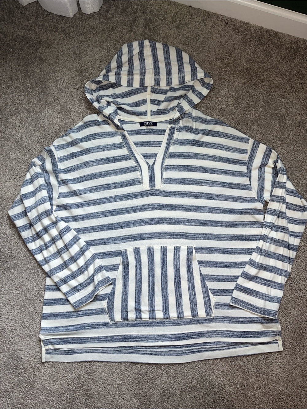Chaps Blue and White Striped Hooded Pullover